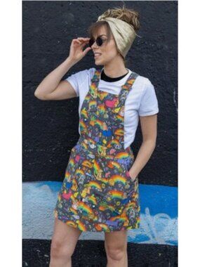 Run & Fly Overall Pinafore Dress Womens UK 20 Positivity Rainbow Animal Print